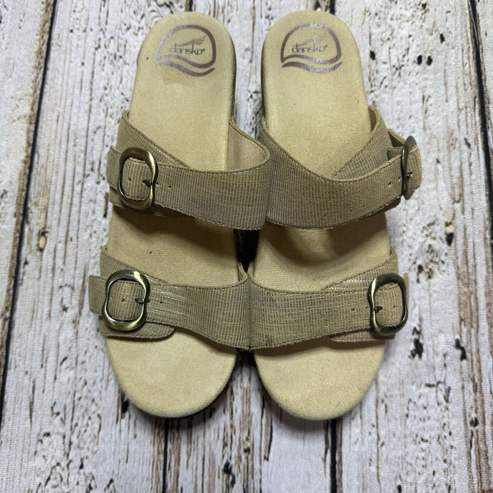 Dansko Womens Clog Leather Sandals Sophie Beige Slides Sz 39 8.5